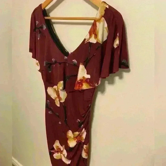 Beautiful  Off the Shoulder Le Château Dress with Floral Design - Picture 3 of 5